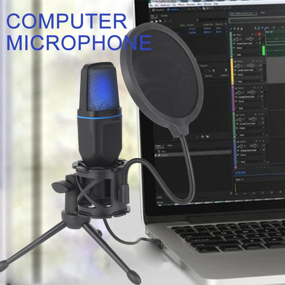 Microphone filaire à condensateur USB/RGB, 3.5mm, pour PC, ordinateur portable, jeu, Podcast, Studio, professionnel, Anti-blocage, pour bureau