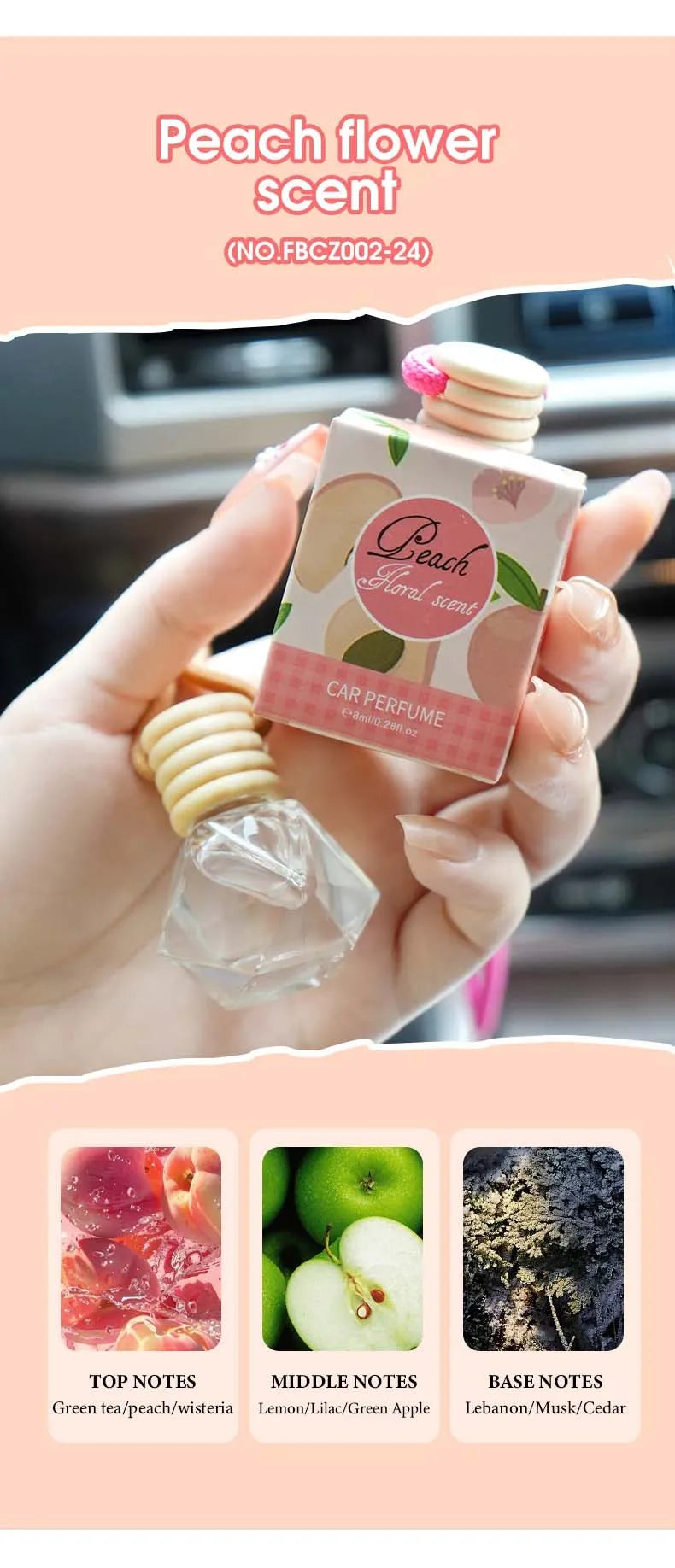 8ml Fresh Natural Car Scent Fruity Car Air Fresheners Sustainable Brand Coconut Peach Scent Jadec Car Pendant Deodorant