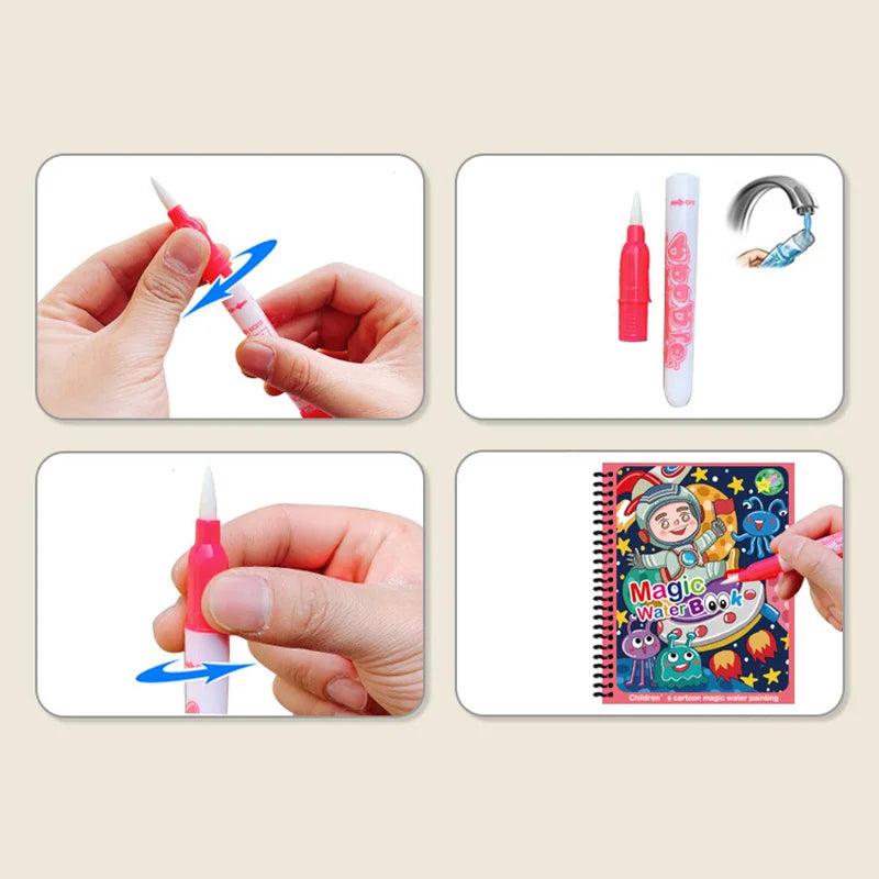 1 livre + 1 stylo livre de coloriage réutilisable livre de peinture à l'eau éducation précoce sensorielle Puzzle dessin jouets