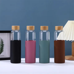 Bouteille d'eau en verre de 500ml, avec manchon en Silicone résistant à la chaleur, petite bouche, bouteilles portables anti-fuite avec poignée