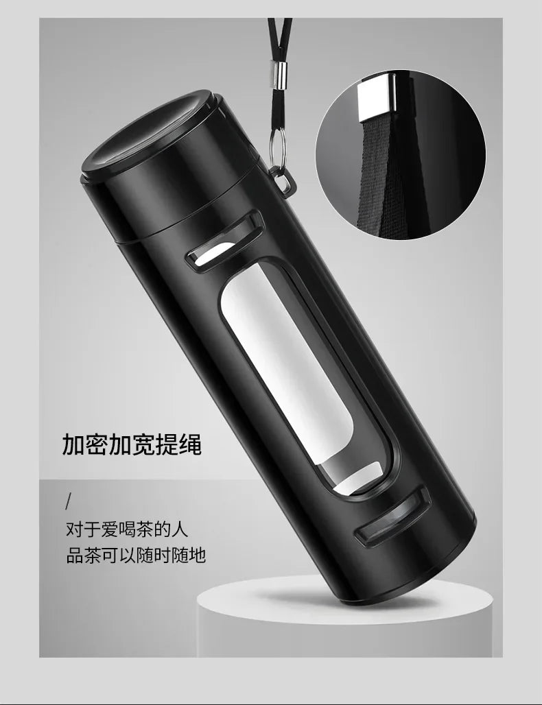 400, 600, 800, 1000ml glass bottle/cup with filter cord, plastic case, glass cup, water bottle, business gift, black/blue