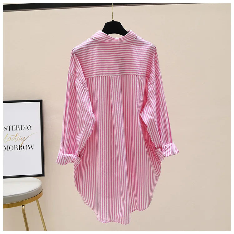 Chemise rayée femmes chemises été automne mode femme bureau dame chemisier ample à manches longues Protection solaire hauts chemises décontractées