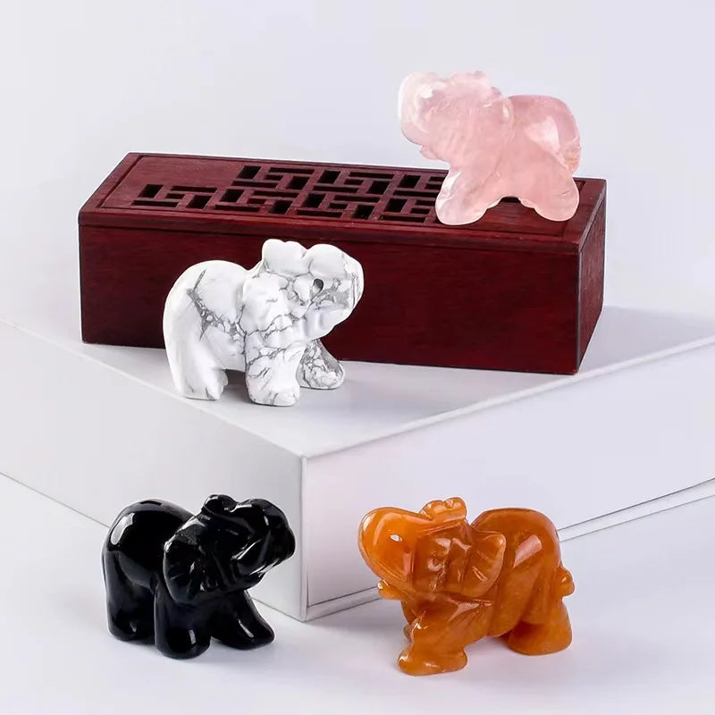 Figurine d'éléphant en pierre précieuse sculptée à la main, pierre naturelle, améthyste, mini statue d'animal, méditation de chakra d'artisanat en cristal, décoration d'intérieur