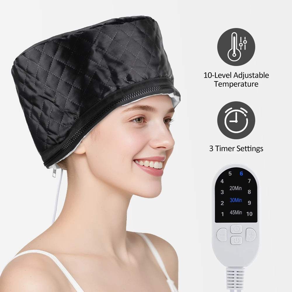Bonnet chauffant SPA pour cheveux naturels noirs, masque capillaire à 10 niveaux, bonnet chauffant pour le traitement des cheveux, usage domestique