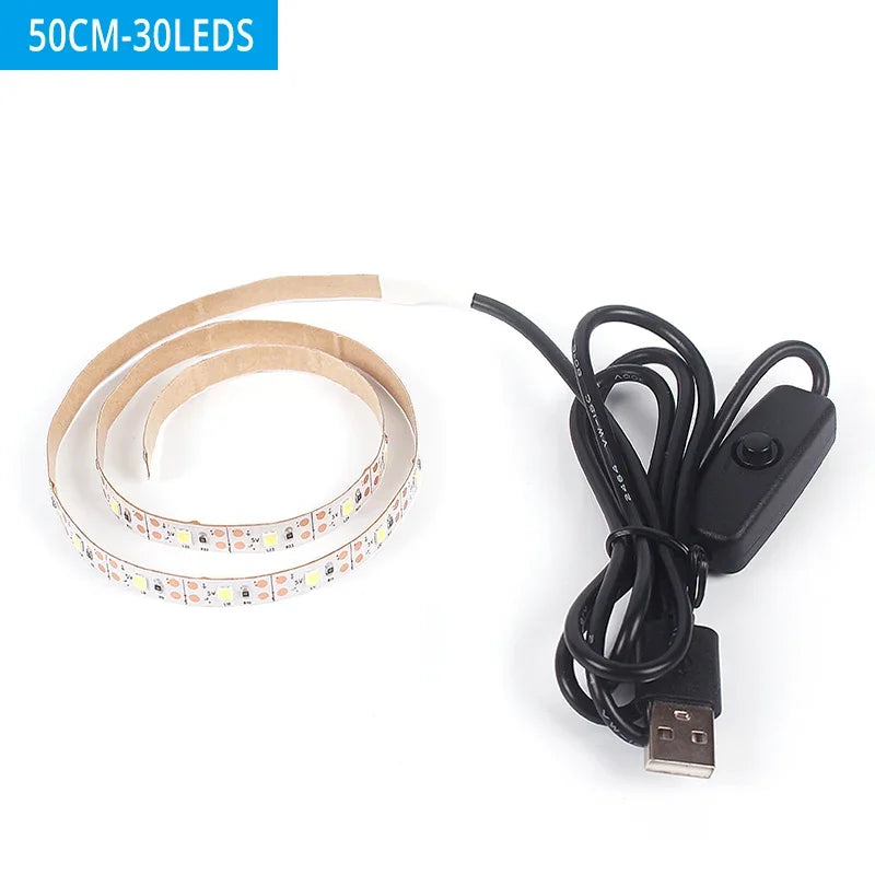 Bande lumineuse LED USB 2835 DC5V avec interrupteur, ruban de lampe Flexible, TV, ordinateur de bureau, écran, éclairage de fond, décoration de maison