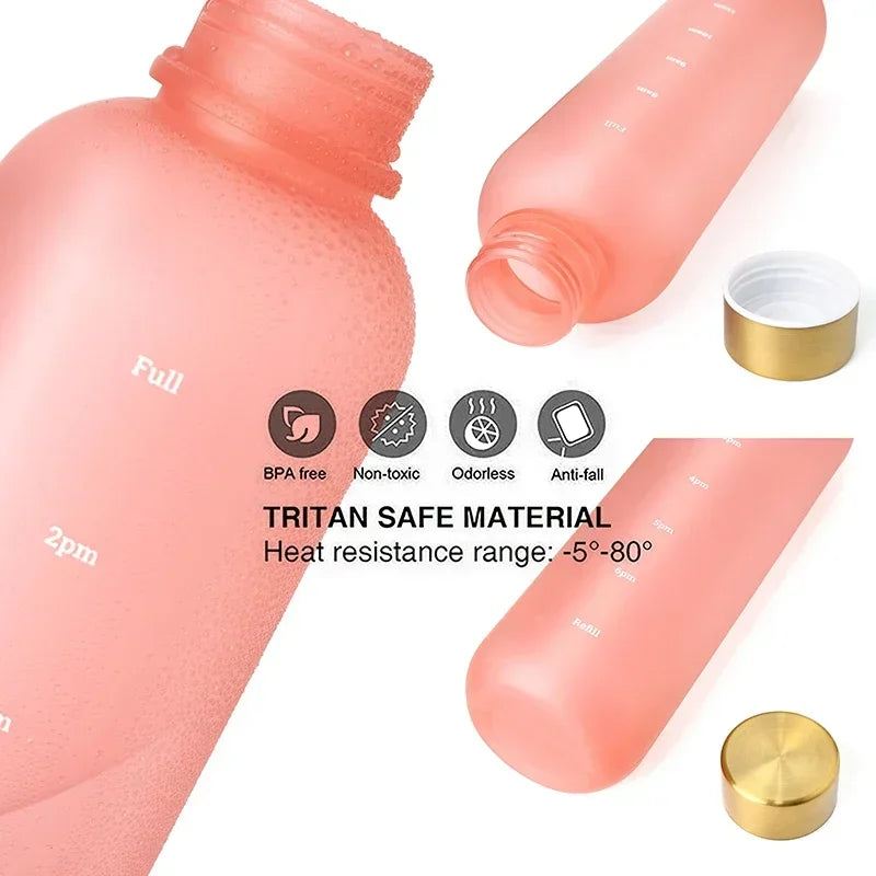 Nouveau 1L bouteille d'eau avec timbre de temps sans BPA réutilisable Fitness Sports voyage en plein air étanche tasse d'eau bouilloire givrée