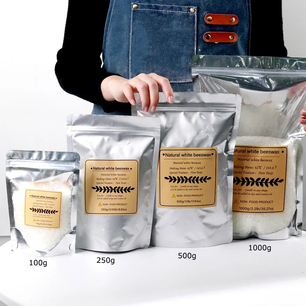 Cire d'abeille blanche, bricolage, fabrication de bougies, sac granulaire naturel pur 100%, particules de cire sans odeur, matières premières, fournitures artisanales