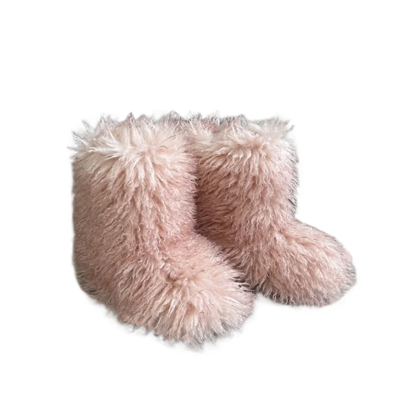 Nouveau Hiver fourrure une pièce fourrure de raton laveur femme bottes de neige chaussures de fourrure en plein air mi jambe bottes
