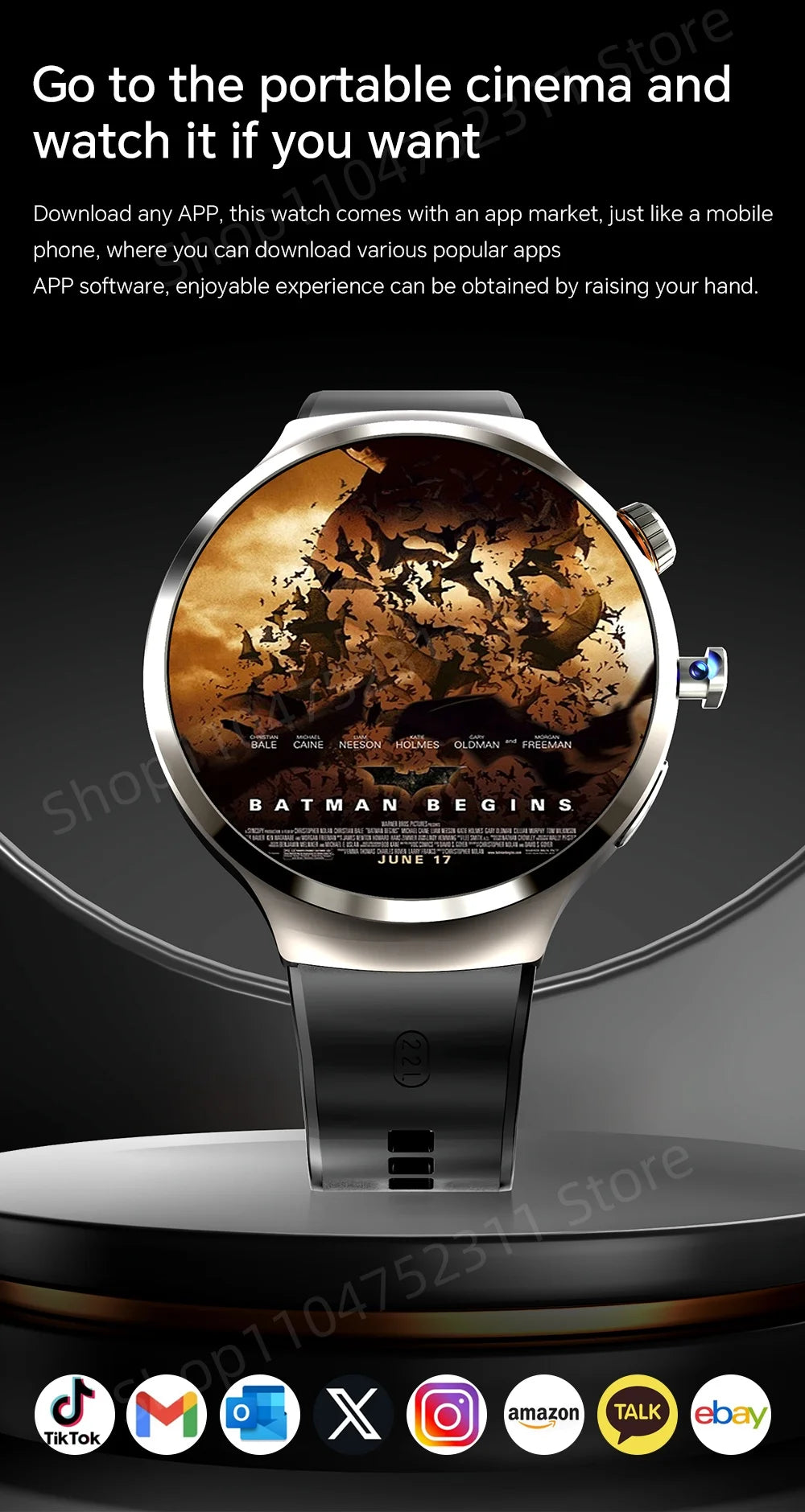 Smartwatch avec grand écran Amoled 1,98 pouces 210 °   Caméra rotative GPS Position surveillance de la santé Android 13.0 montre intelligente hommes