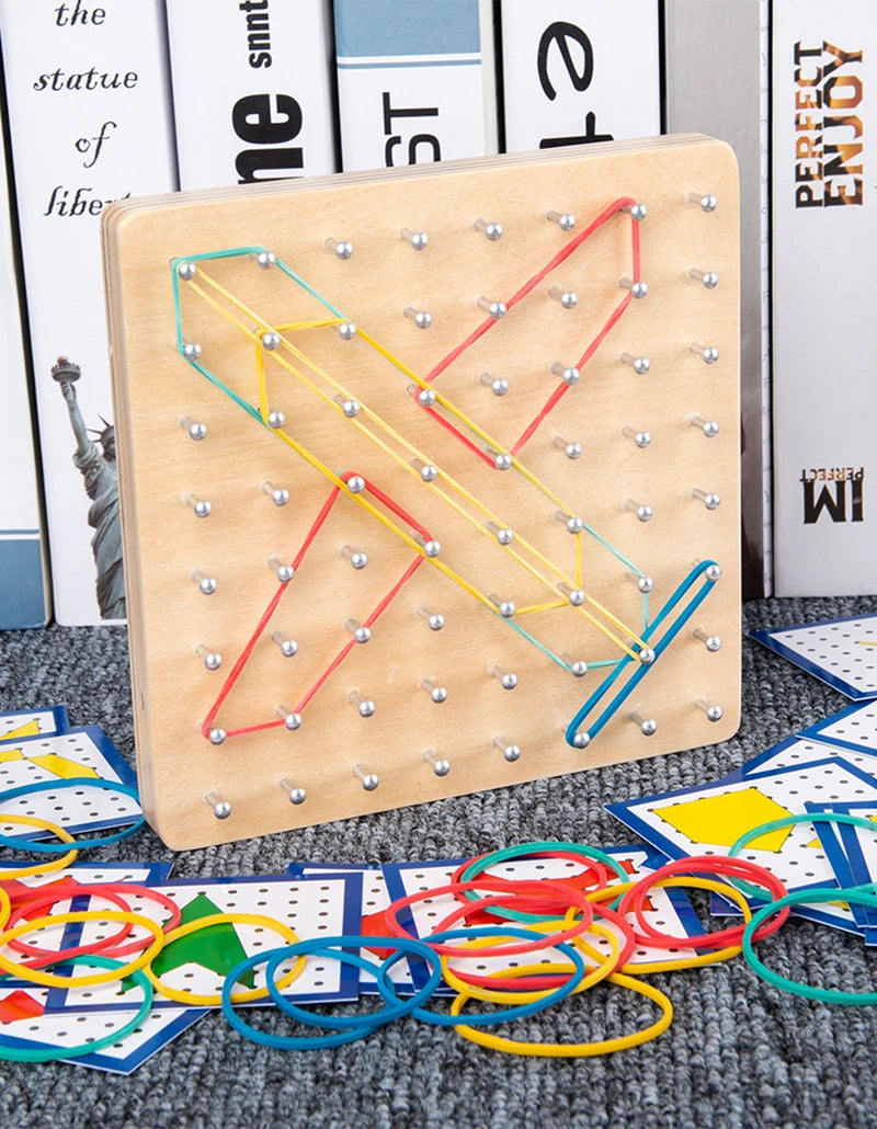 Ensemble de jouets mathématiques en bois pour enfants, bande de caoutchouc de forme géométrique, jeu de planche à air, jouet éducatif créatif Montessori, cadeau de noël fin
