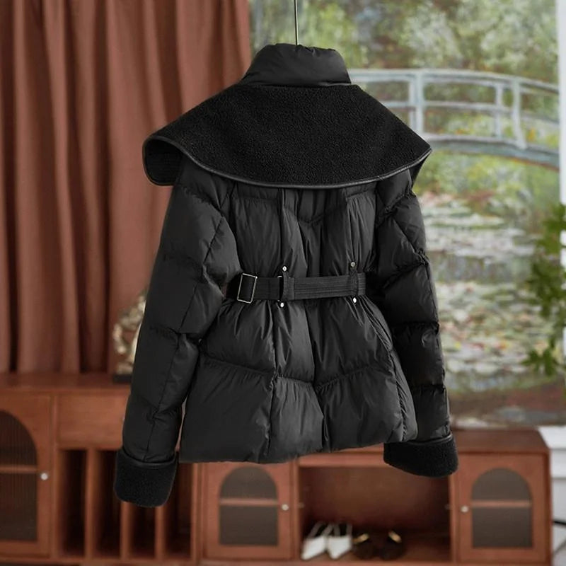 Women's Double-Layer Collar Parka Jacket, Cotton Padded Coat, European Style, Long Sleeves, Puff Outerwear, 2025