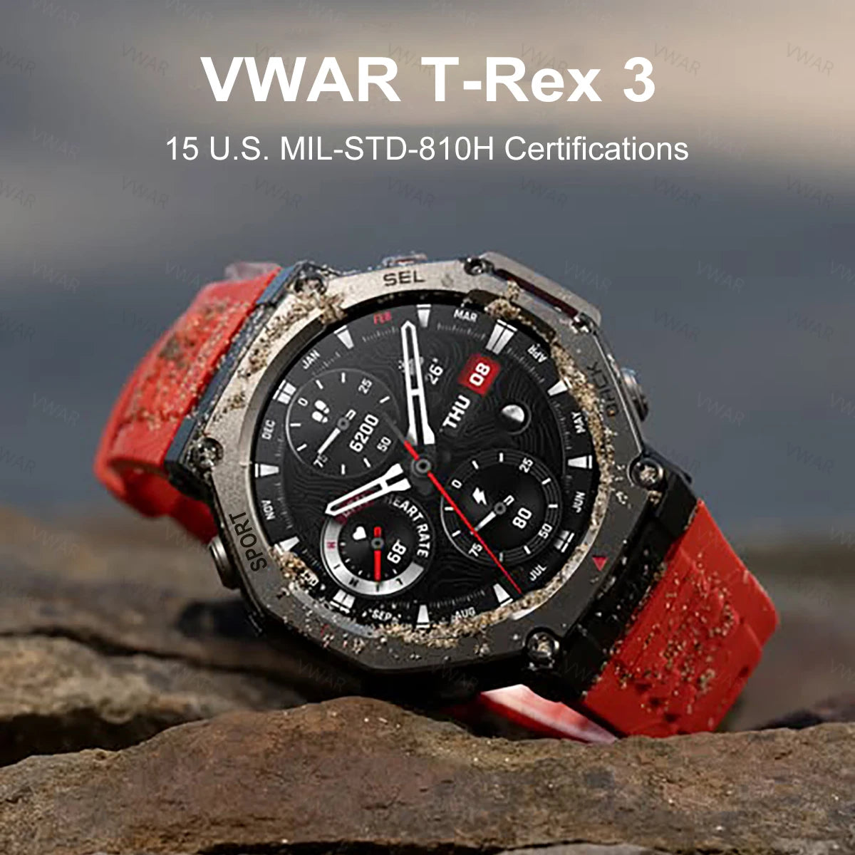 Montre intelligente militaire T-Rex, 3 GPS intégrés, boussole, altimètre, barométrique, 5iko, IP69K, étanche, AMOLED, appel Bluetooth, montre intelligente