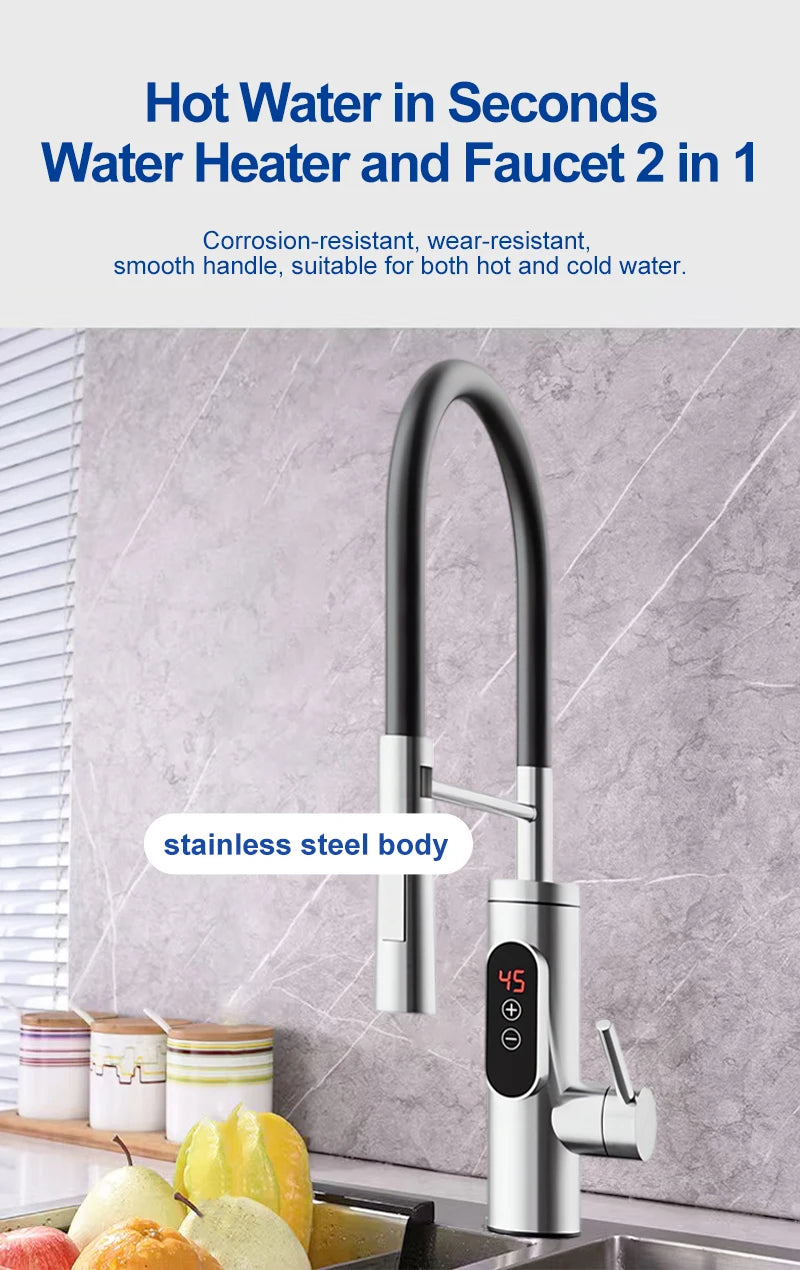 Chauffe-eau électrique 220V, robinet de cuisine, chauffage instantané sans réservoir, mélangeur chauffant coulant, affichage numérique pour sous l'évier