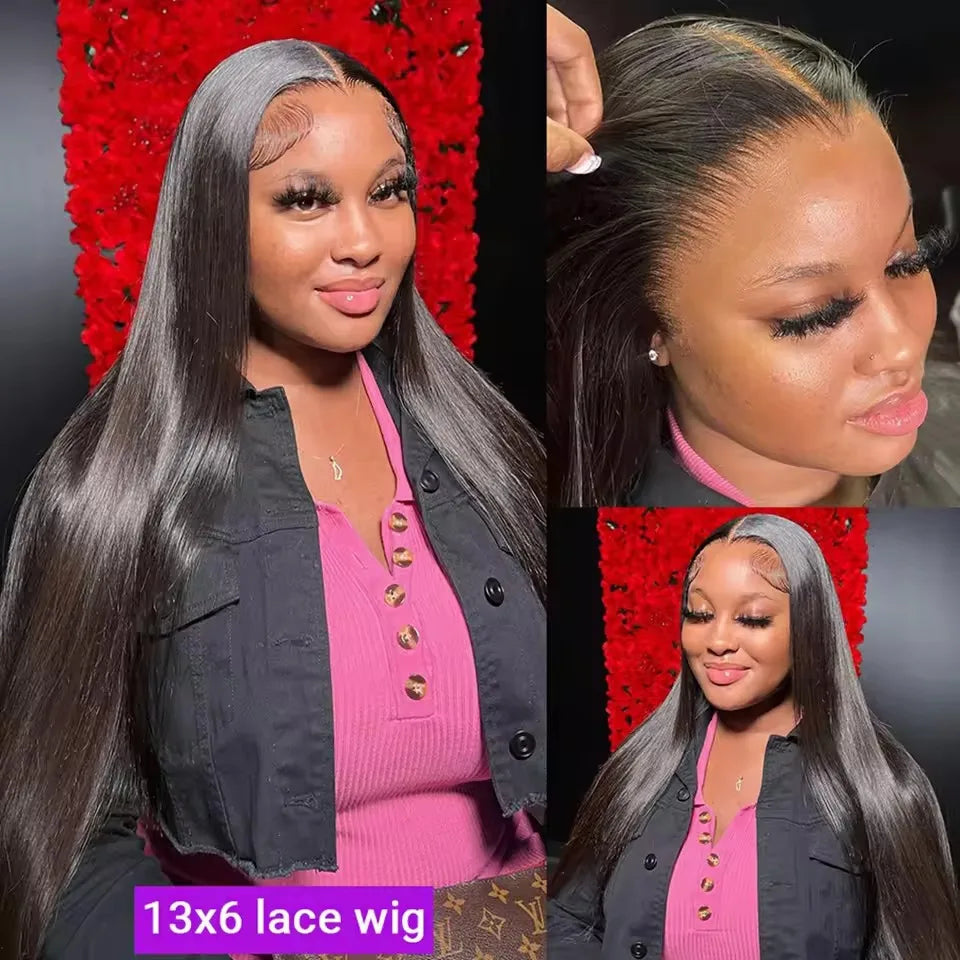 13x4 os droit perruques de cheveux humains 13x6 Hd dentelle frontale 40 pouces droite dentelle transparente 220 densité perruque de cheveux humains pour les femmes
