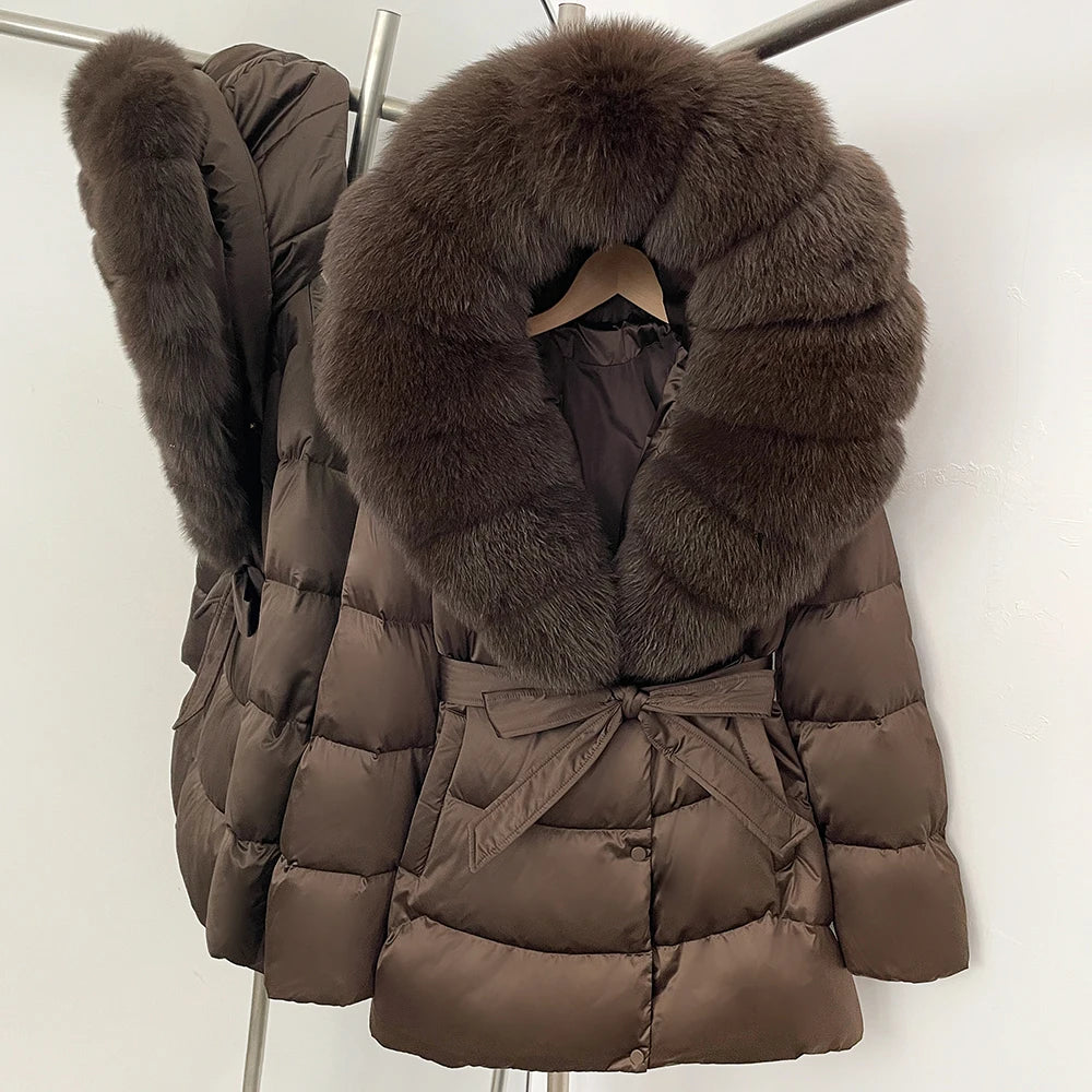 Down Jacket Women Large Fox Fur Hooded Thick Natural Silver Fur Warm Female Parkas Waterproof 2025 Winter 90% Duck Down Coat