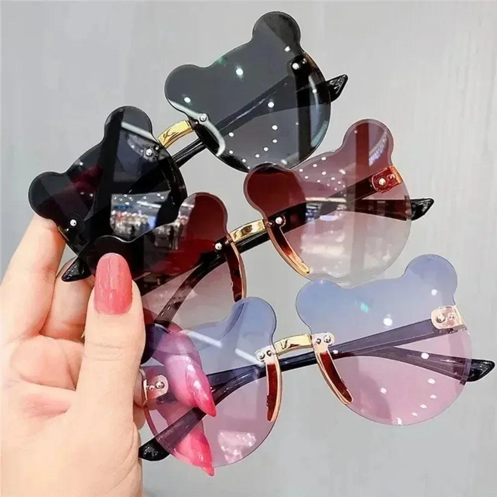 Lunettes de soleil pour enfants, ours de dessin animé mignon, pour garçons et filles, sans monture, UV400, pour voyage en plein air, ski