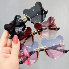 Lunettes de soleil pour enfants, ours de dessin animé mignon, pour garçons et filles, sans monture, UV400, pour voyage en plein air, ski