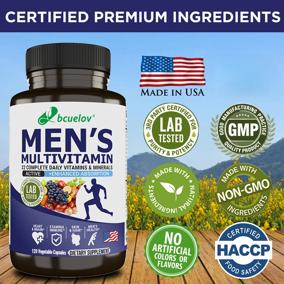 Bcuelov Suppléments vitamines et minéraux pour hommes – 26 combinaisons pour soutenir la santé immunitaire globale, végétalien