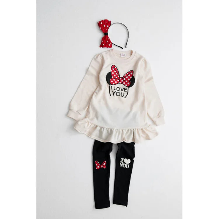 Ensemble de vêtements pour enfants printemps-automne, chemise + Leggings en coton à manches longues avec nœud papillon de dessin animé, costume 2 pièces pour filles de 3 à 8 ans, tenue décontractée