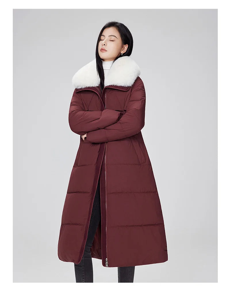 Parka d'hiver à col en fourrure pour femme, veste x-longue rembourrée en coton, manteau épais et chaud, Streetwear avec ceintures, vêtements d'extérieur Slim, à la mode, 2025