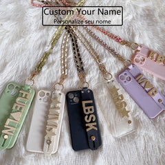 Funda Personalizadas nom étui avec sangle et chaîne coque de téléphone pour iPhone 15 11 12 17 16 13Pro Max 14 pro max couverture personnalisée