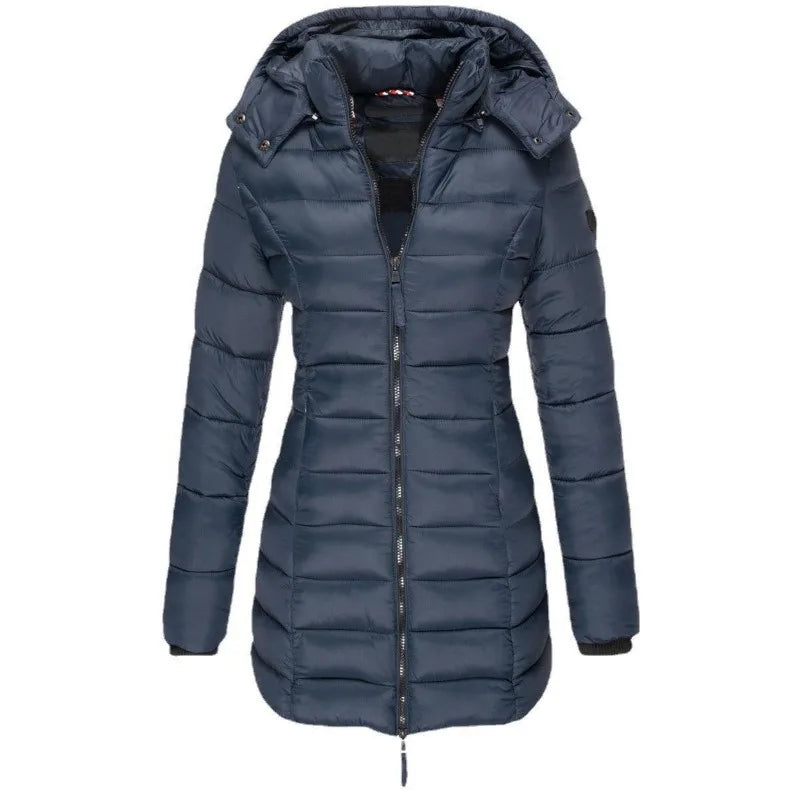 Veste d'hiver en coton pour femme, couleur unie, coupe ajustée, chaude, solide, à capuche, vêtements pour femmes, nouvelle collection