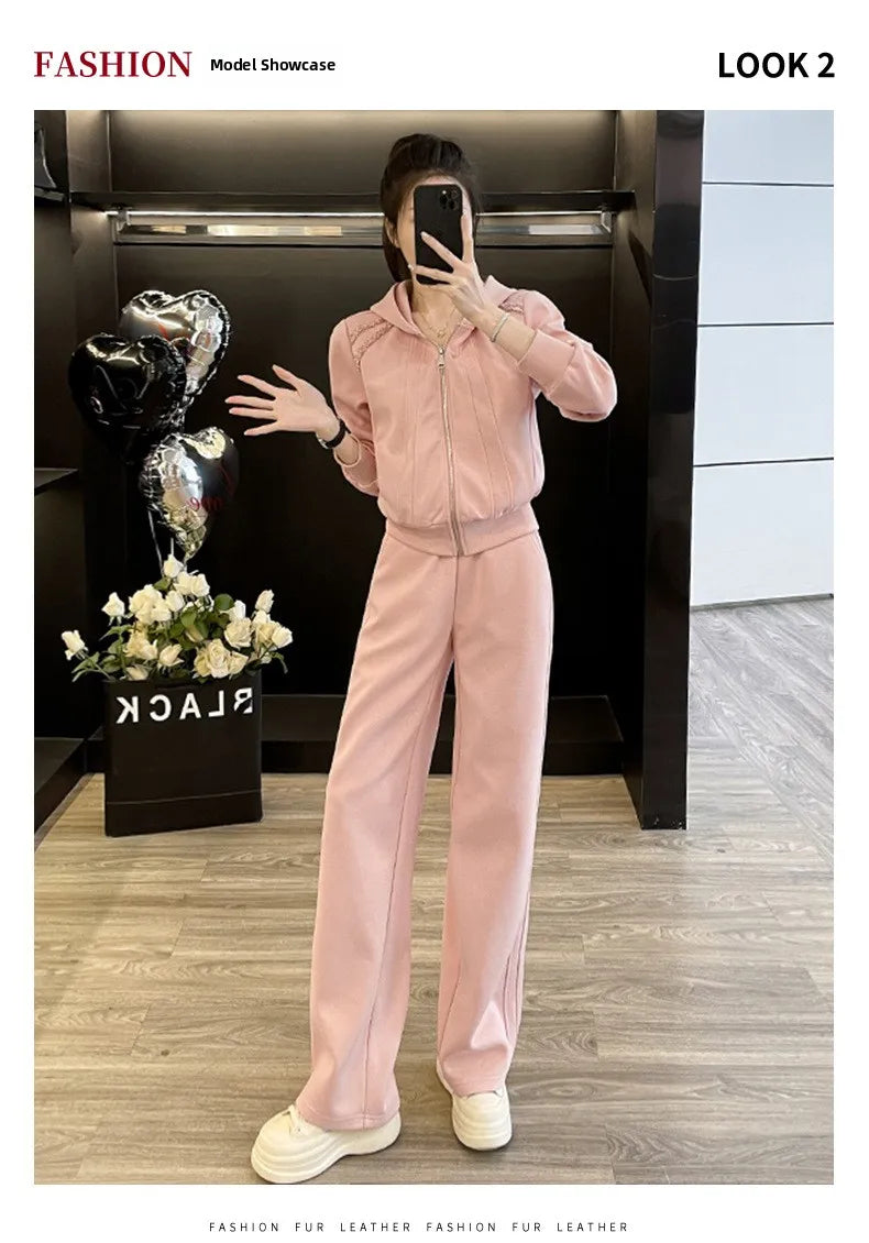 Ensemble de vêtements de sport décontractés pour femmes, sweat à capuche amincissant pour jeunes, tendance, deux pièces, en Polyester, manches longues, confortable, printemps automne