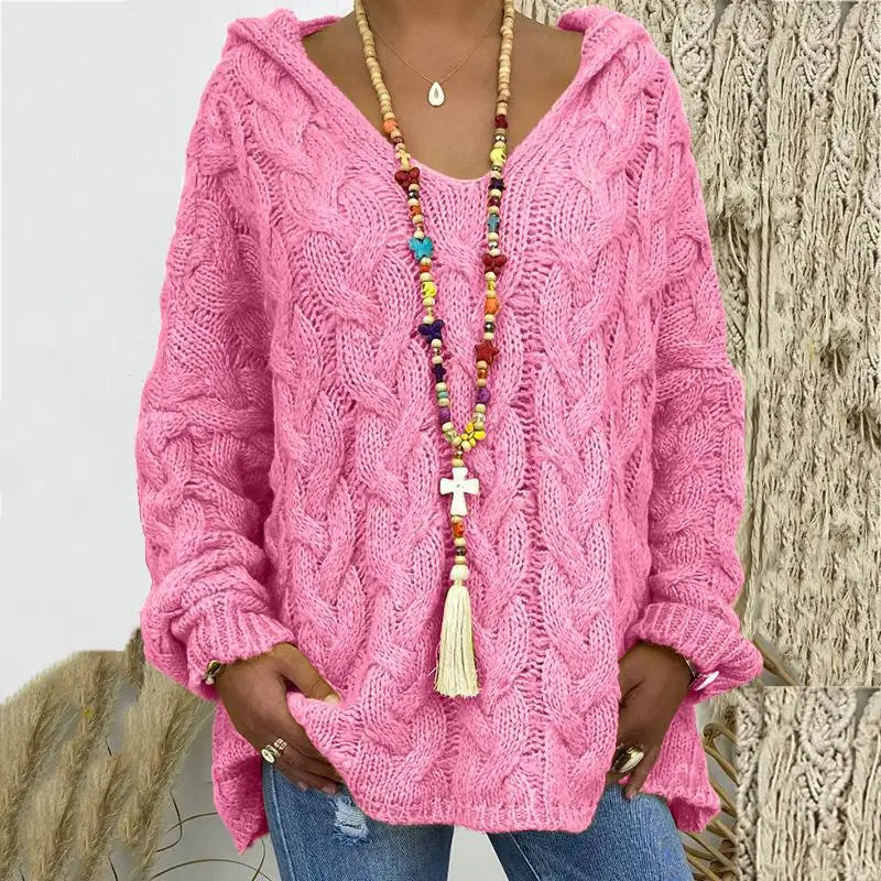 20 Colors Women's Loose Twist Knot Knitted Sweaters Autumn Winter Women's Hooded Knit Pullover Coats XXBLH-1058