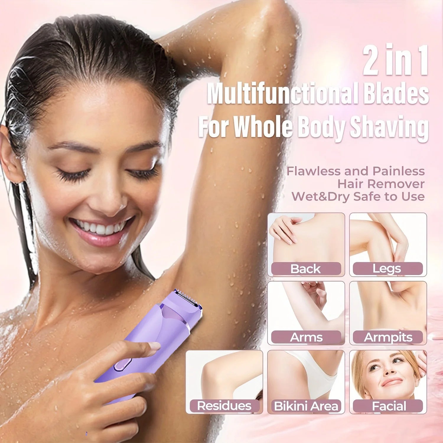 2-in-1 women's shaving tool, waterproof women's razor, razor for sensitive skin, electric razor for ingrown hair prevention