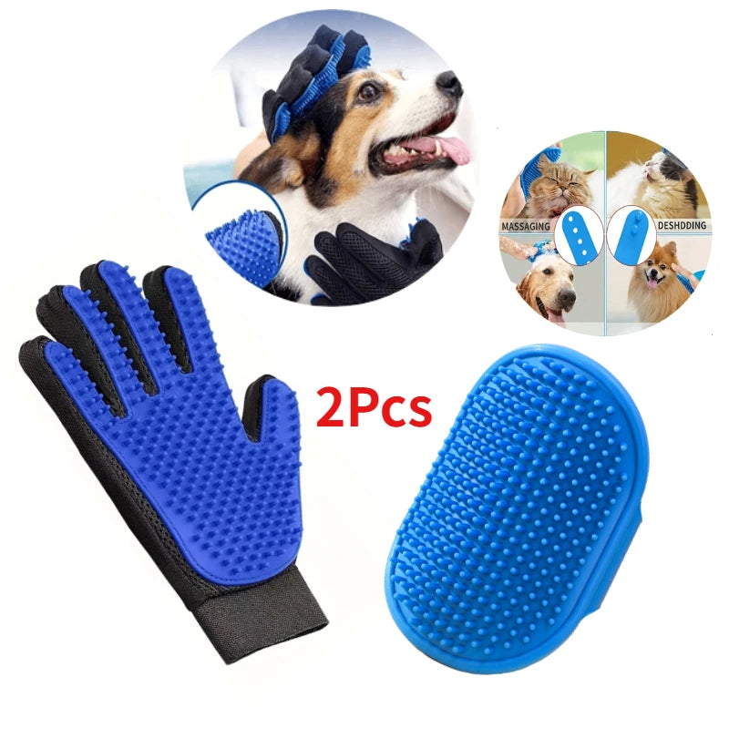 Kit De toilettage pour animaux De compagnie, 2 pièces, pour chien, chat, fourrure de lapin, brosse De toilettage, gant De nettoyage De bain, brosse De cheveux et de douche pour animaux De compagnie