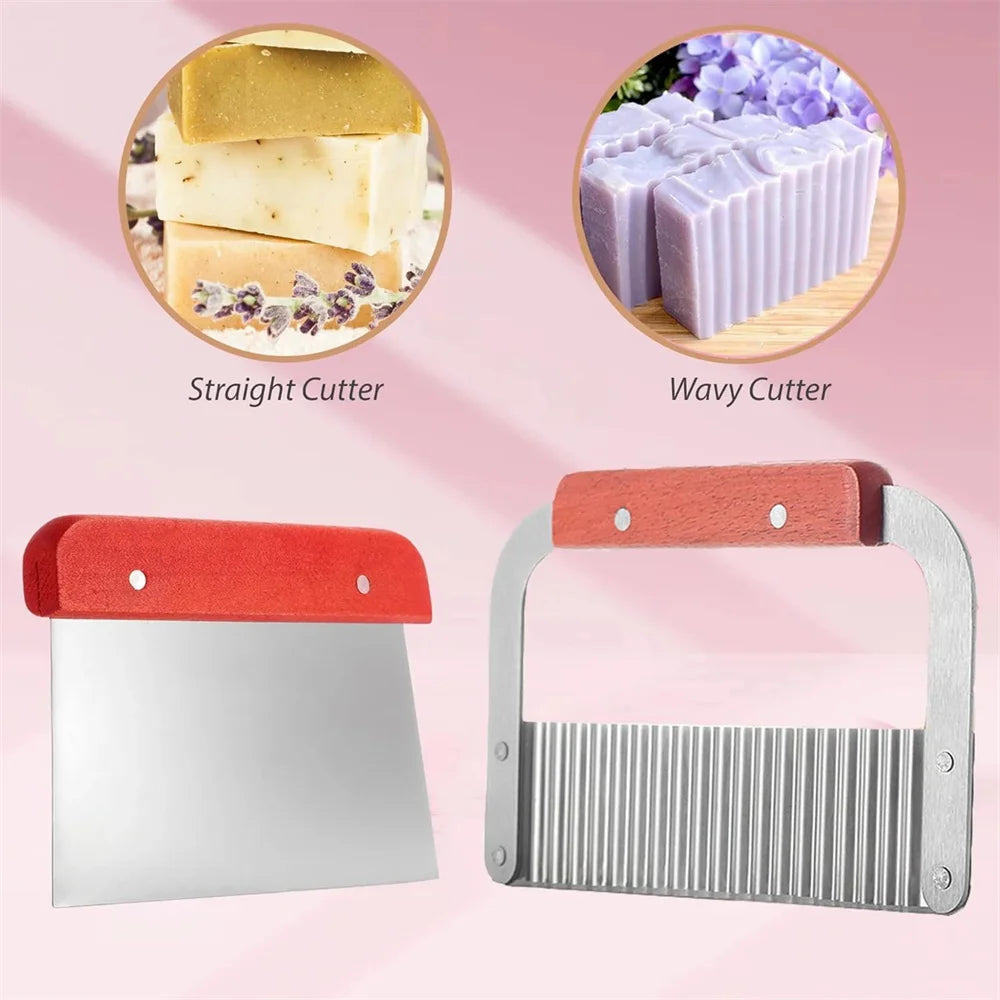 Kit de fabrication de savon fait à la main, boîte de découpe en bambou et boîte intérieure avec moule en Silicone, coupe droite en acier inoxydable et coupe ondulée, bricolage