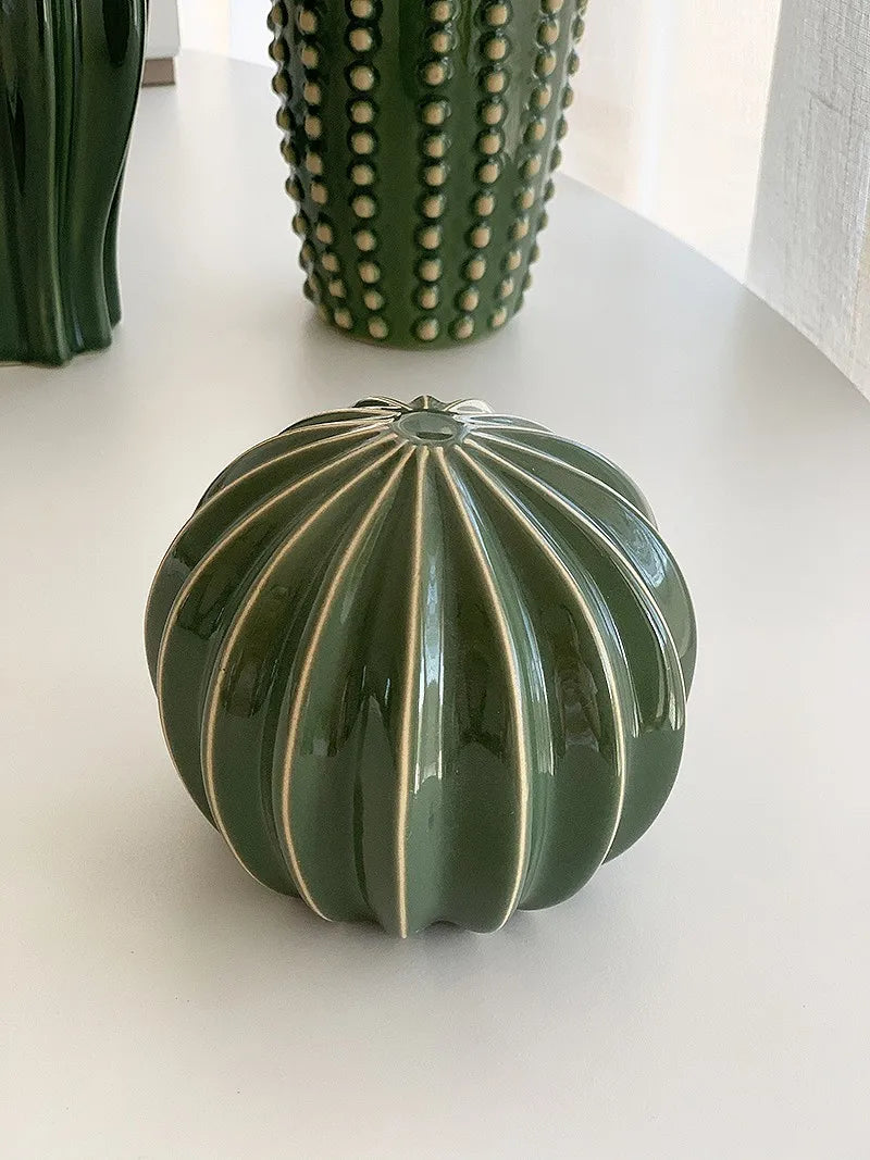 Home decor present 2024, Creative ceramic cactus, aesthetic decor, tropical desert, echinopsis room, green hotel ornament