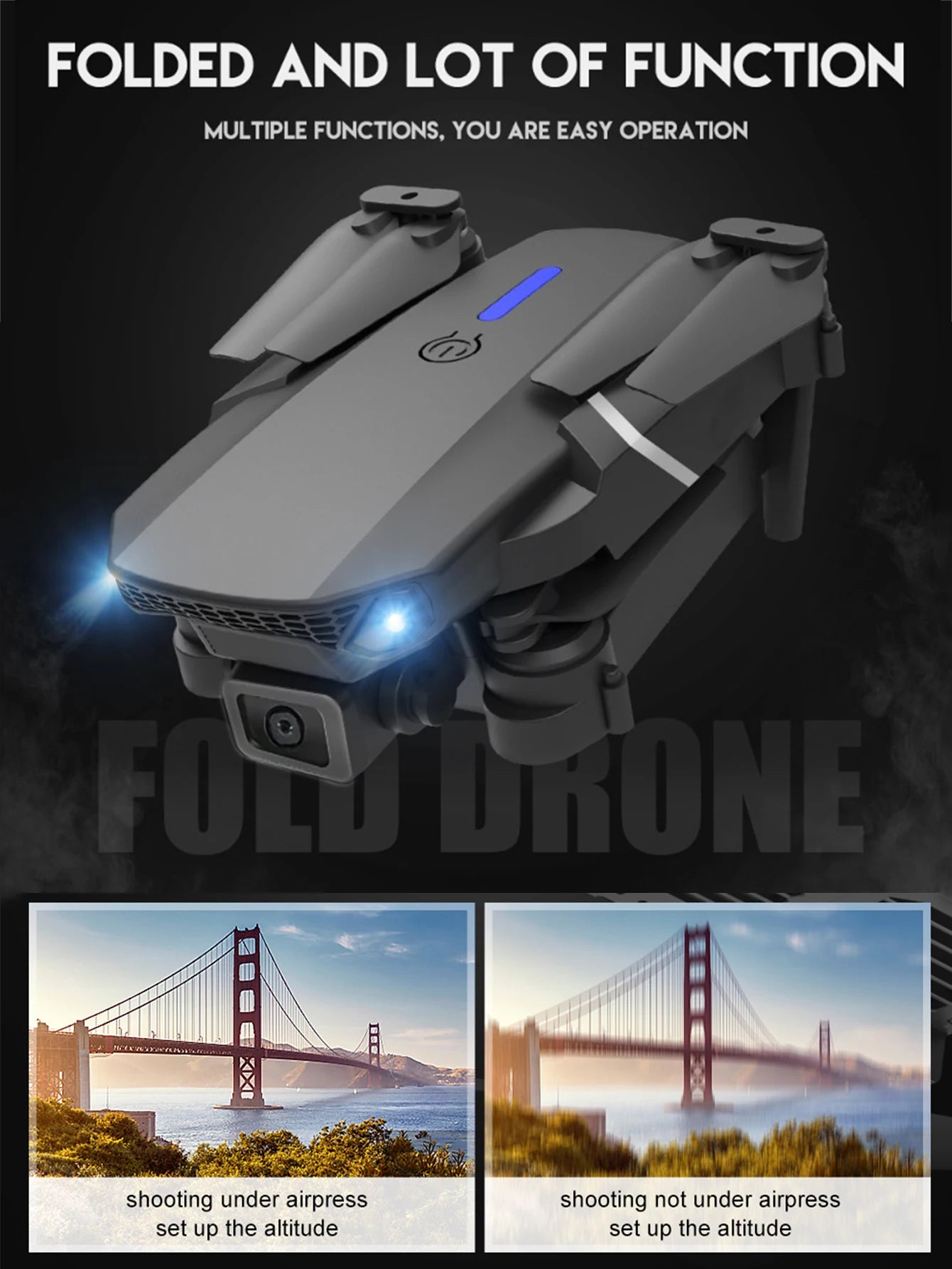 E88 4K Professional Drone, Wide-Angle HD Camera, WiFi FPV, Altitude Hold, Foldable RC Quadrotor Helicopter, Children's Toys (Camera Not Included)