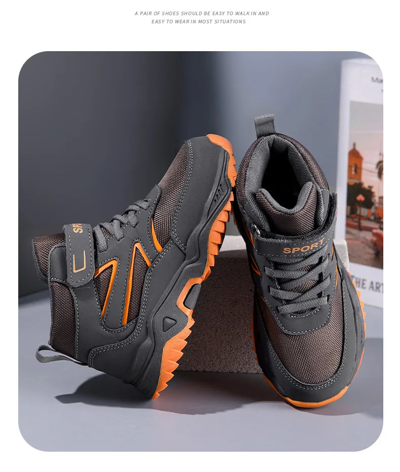 Chaussures de sport antidérapantes en cuir pour enfants, baskets de course respirantes, noires, à la mode, de randonnée, taille 29-40, nouvelle collection
