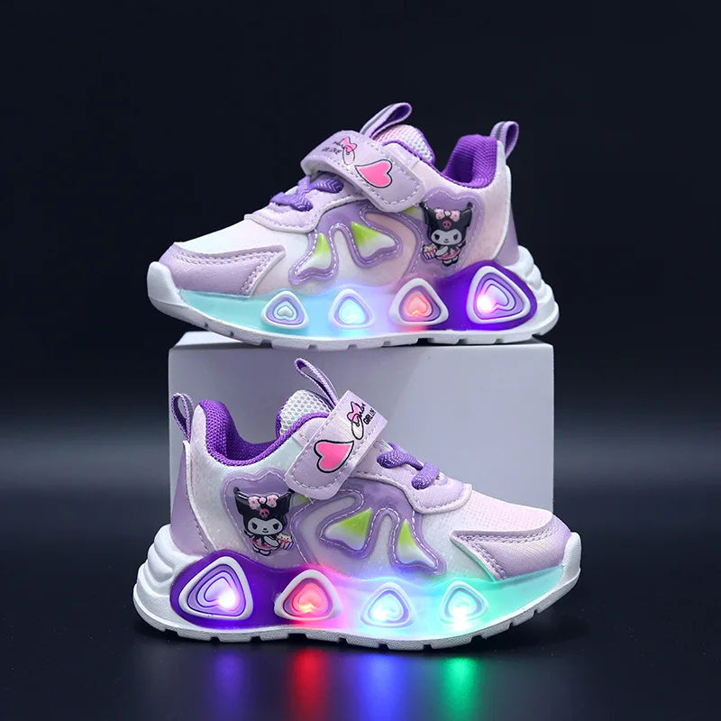 Enfants filles chaussures Led lumières enfants baskets filles chaussures de Sport décontractées bébé anti-dérapant rose violet dessin animé chaussures taille 21-30