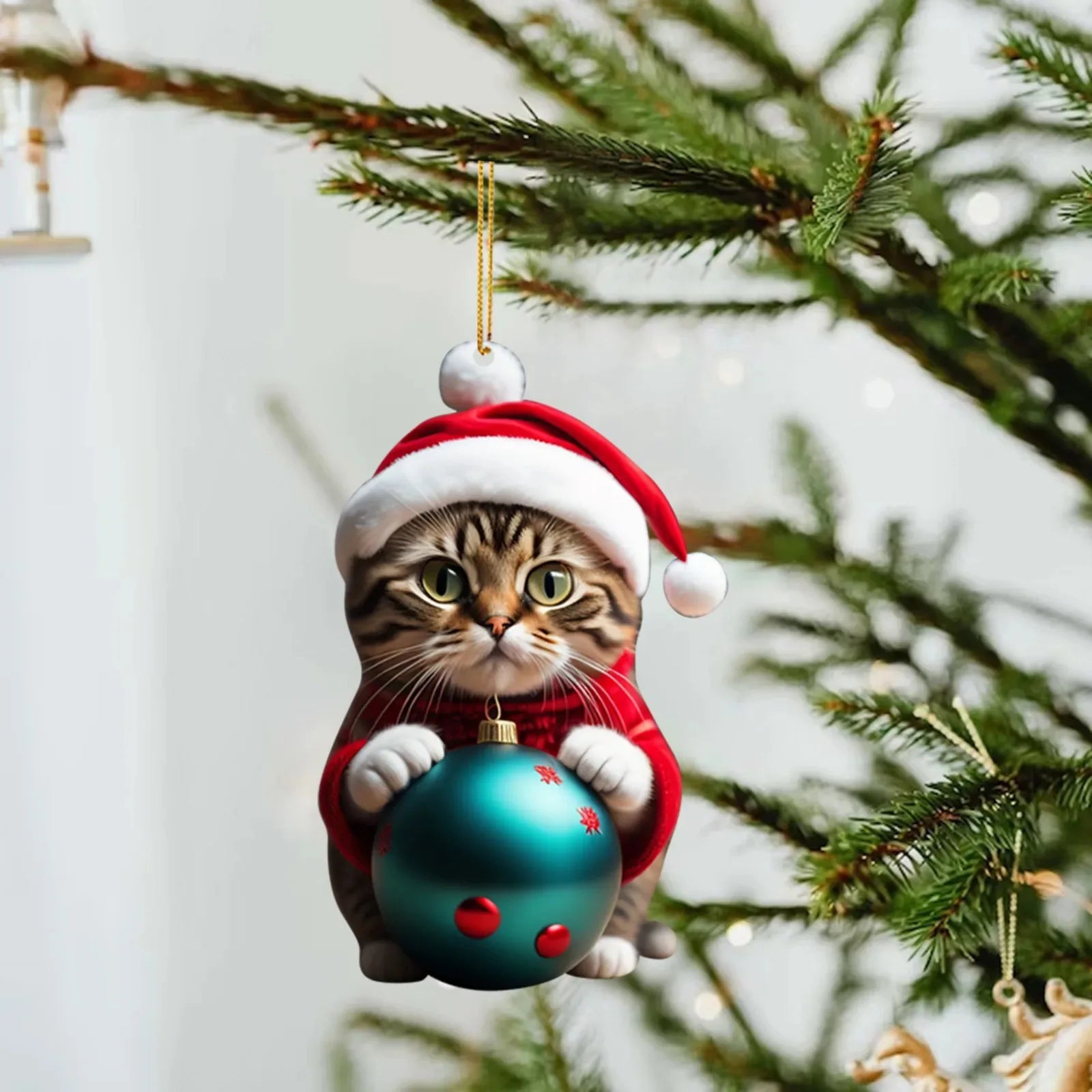Modern Christmas decoration for home, car pendant, Christmas tree ornament, funny 2D acrylic cat ornament