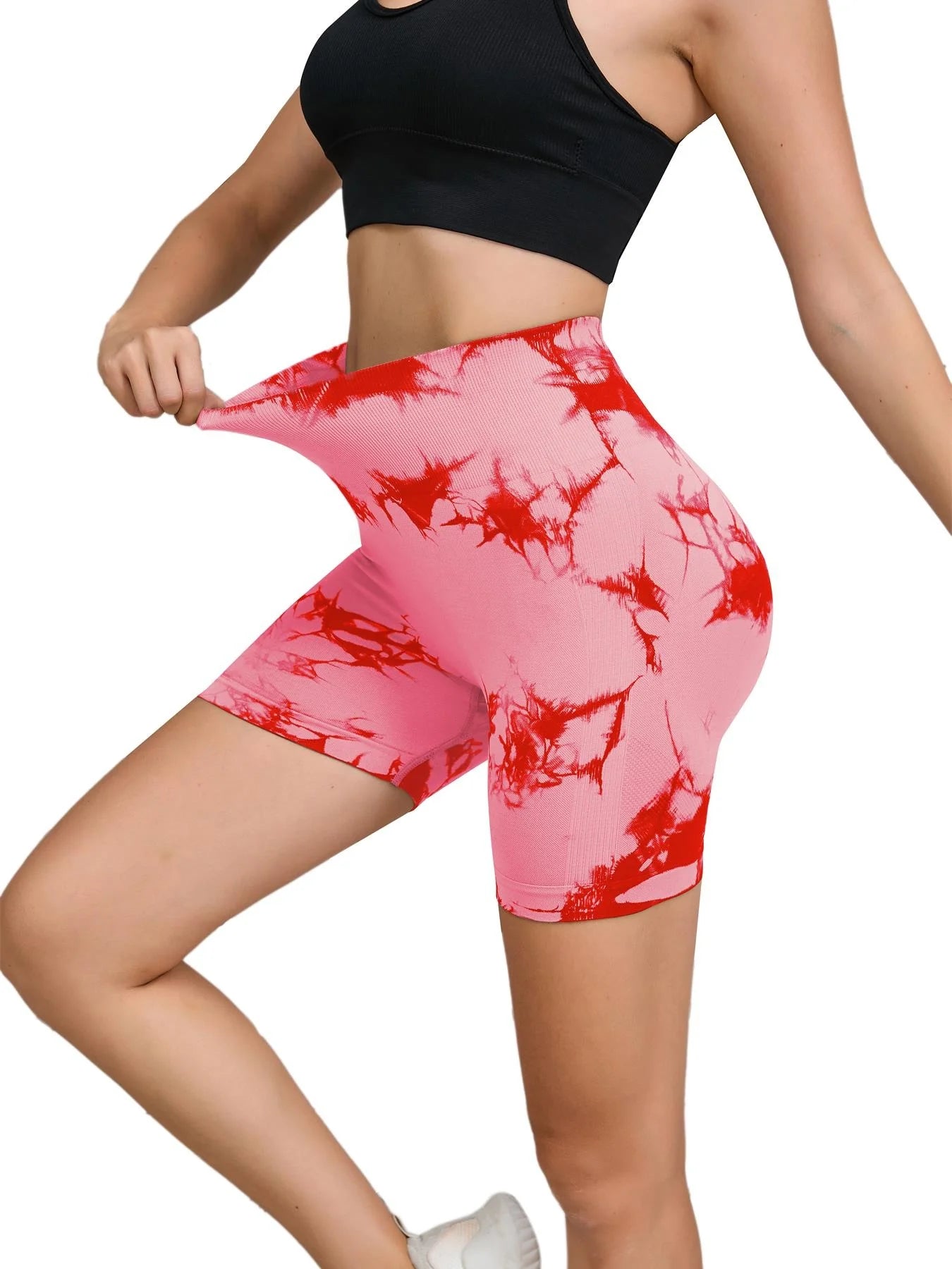 Pantalon de Fitness sans couture teint par nouage pour femmes, taille haute et levage des hanches, short serré de sport, course à pied, Sexy, pêche, Fitness, Yoga