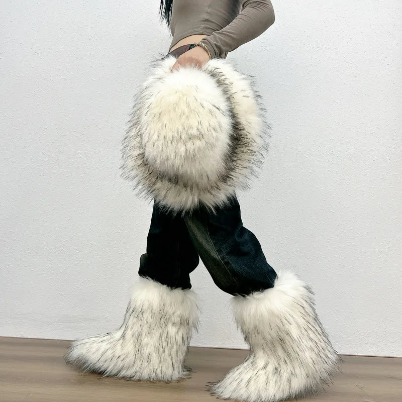 Bottes de neige mi-mollet en fourrure pour femmes et filles, chaussures en peluche chaudes, plate-forme extérieure, document solide, mignon, hiver, Y2K, 2023