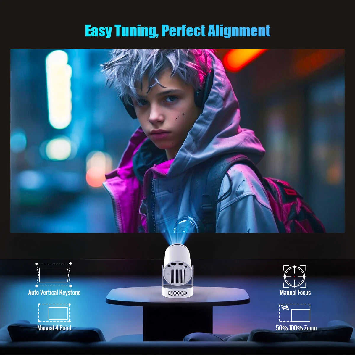 Magcubic HY300 Pro + projecteur 4K 720P avec haut-parleur 5W Android 11 8000 Lumens WiFi 6 BT5.4 projecteur de cinéma maison vidéo extérieure