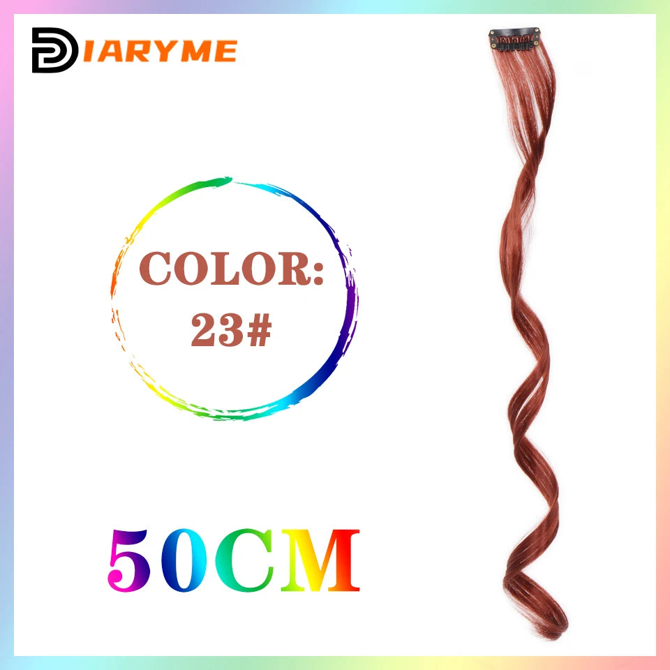 Colorful curly synthetic hair extensions for girls, long clip-in hairpiece, multicolored party strands, wig piece, for women and children