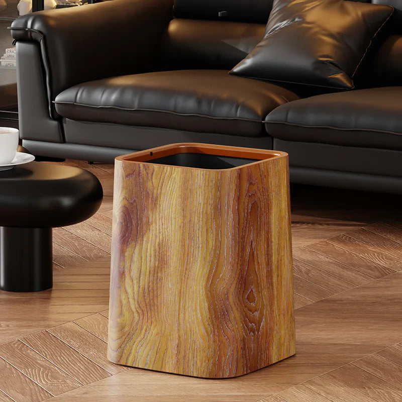 Poubelle à motif carré rétro en bois, poubelle étanche, poubelle de recyclage de salle de bains, poubelle de grande capacité, accessoires de cuisine