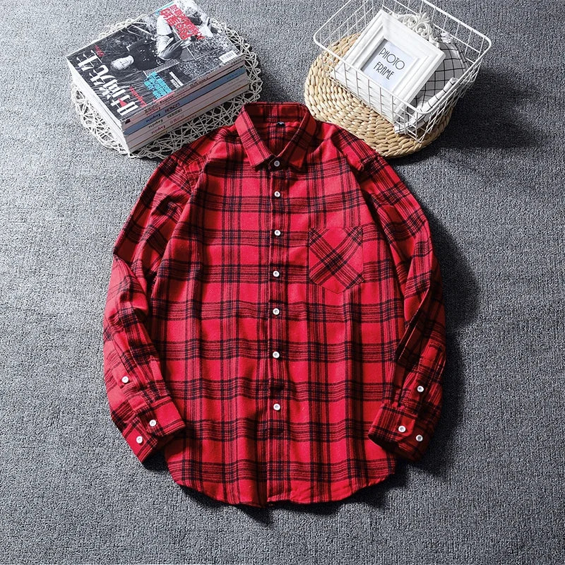 Chemise décontractée en coton à carreaux pour hommes, chemise habillée en glouton, manches longues, coupe couvertes, mode printemps et automne, 2025