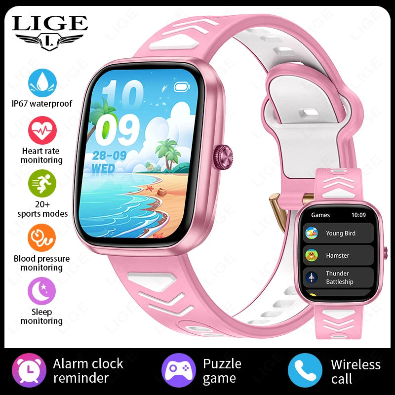 LIGE-Montre intelligente à écran tactile HD pour enfants, montre intelligente de jeux pour enfants, montre intelligente de musique, cadeau pour garçon et fille, IOS et Android, 2024