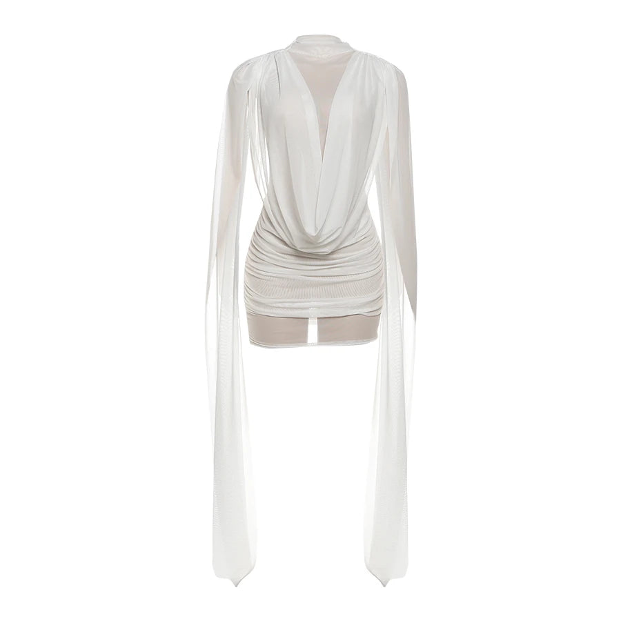 Kliou – Mini robe en maille Patchwork pour femme, col pivotant, sans manches, Long ruban décoratif, mode minuit, fête de bal, élégante, moulante