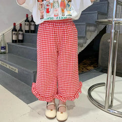Pantalon en dentelle à carreaux pour filles, léger et confortable, vêtements d'extérieur pour enfants, mode décontractée, nouveau, été, 2024