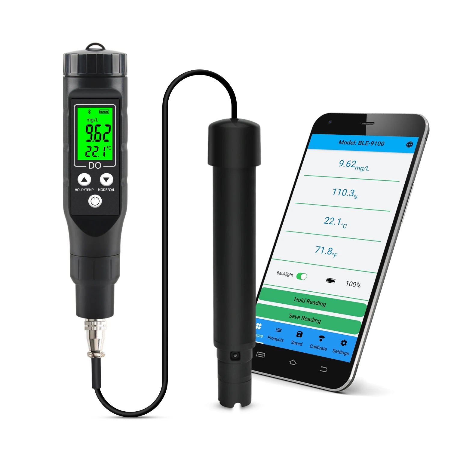 Yieryi Compteur d'oxygène dissous professionnel BLE-9100 analyseur d'oxygène dissous intelligent testeur de concentration d'oxygène