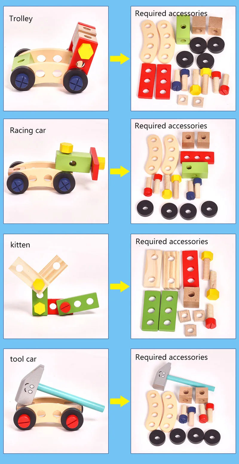 Jouets éducatifs Montessori pour enfants, boîte à outils en plastique et bois, ensemble de jeu de Simulation, assemblage de vis d'écrou, outil de charpentier de Simulation