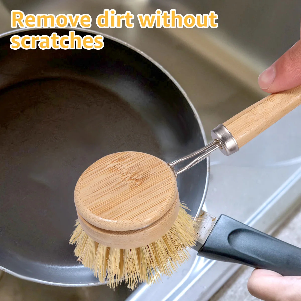 Brosses à vaisselle en bambou remplaçables, épurateurs de nettoyage en bois de cuisine, outil de nettoyage ménager, 4/5 pièces