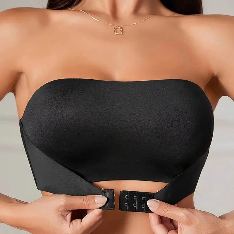Soutien-gorge sans bretelles pour femmes, Sexy, sans couture, sans rembourrage, bouton avant, confortable, lisse, demi-tasse, sous-vêtements antidérapants en Silicone