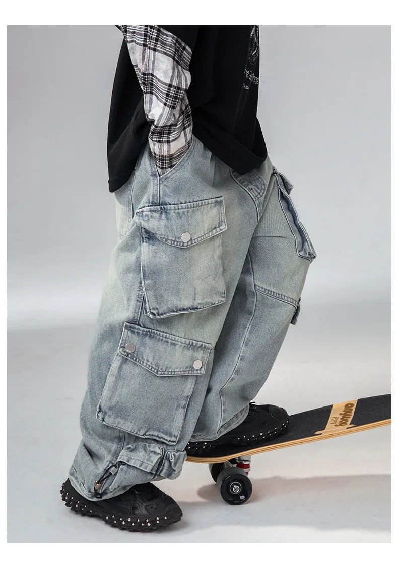 Jean ample à jambes larges pour garçons, pantalon de travail pour enfants moyens et grands, coupe confortable, printemps-automne